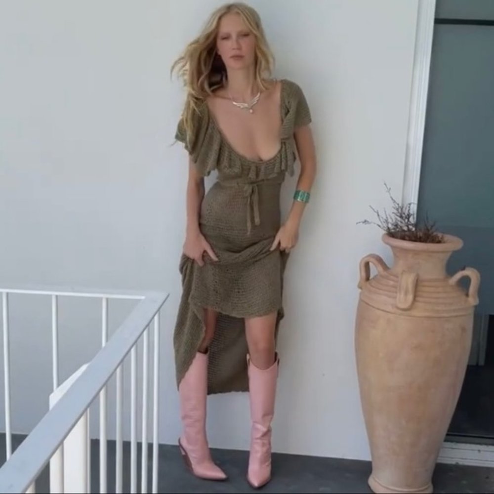 Chasing Unicorns Olive Knit Ruffle Maxi Dress - Picture 6 of 6